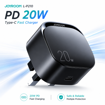 Joyroom L-P210 PD 20W Type-C Fast Charger – 3-Pin Plug Wall Adapter with Global Compatibility, Fireproof PC Build & Portable Design